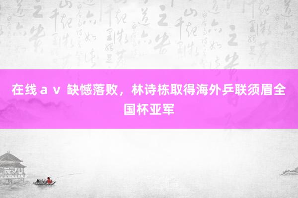 在线ａｖ 缺憾落败，林诗栋取得海外乒联须眉全国杯亚军